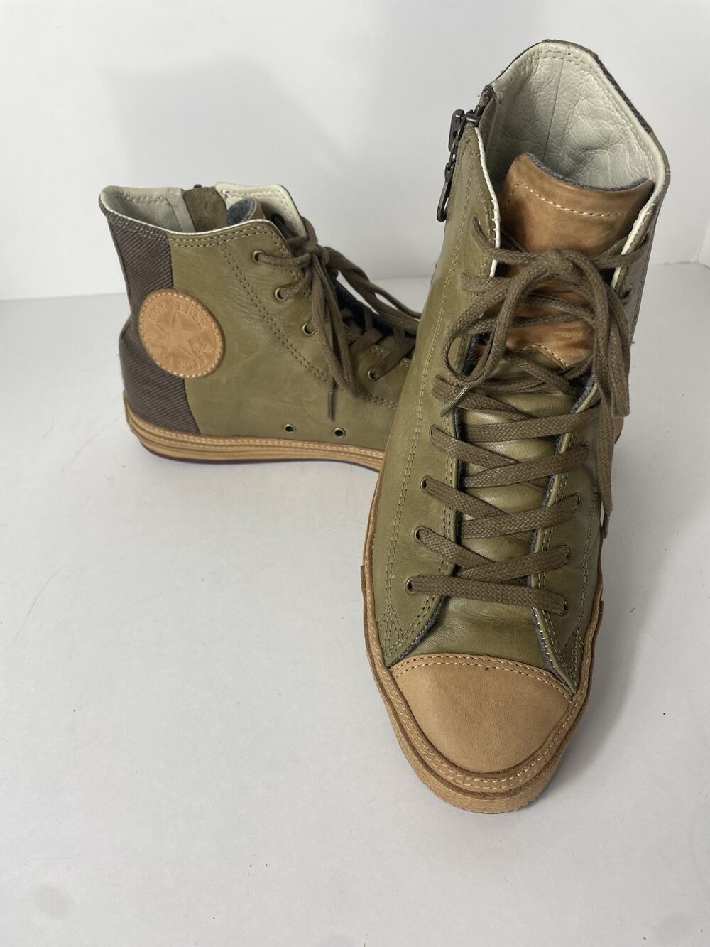 Chuck Taylor Premium Leather High Zip Olive Green/ Brown/ Khacki Men's 8